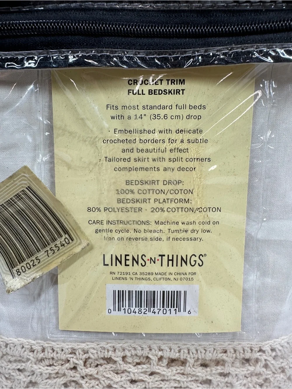 Crochet Trim Ivory Bedskirt Size Full Still In Original Packaging Never Used